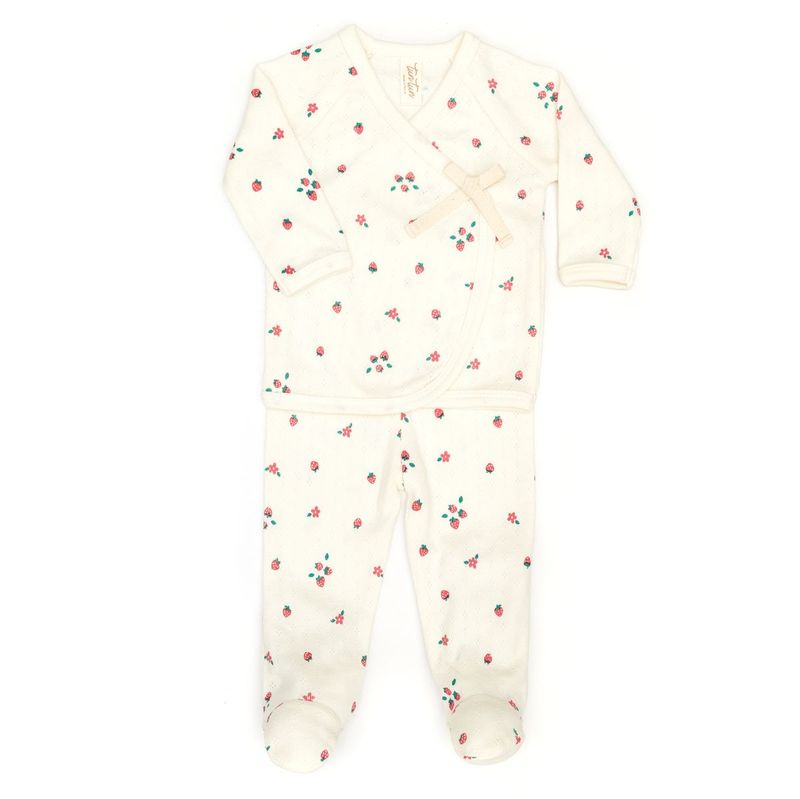 Pointelle Kimono Set Natural Strawberries