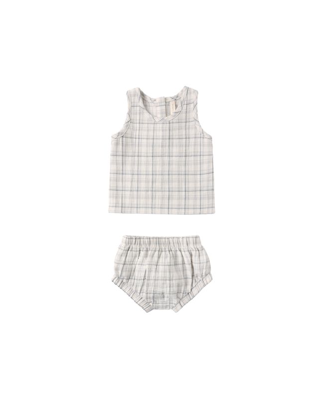 Woven Tank Set Blue Plaid