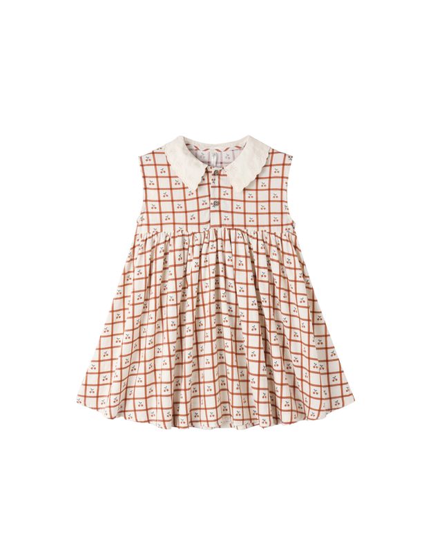 Collared Babydoll Dress Cherry Check