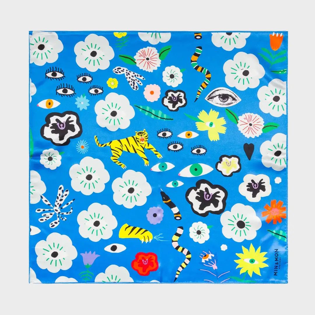 Blue Silk Headscarf - Floralia