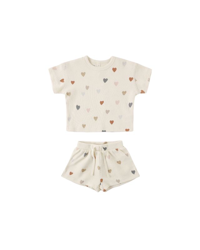Waffle Tee + Short Set Confetti Hearts