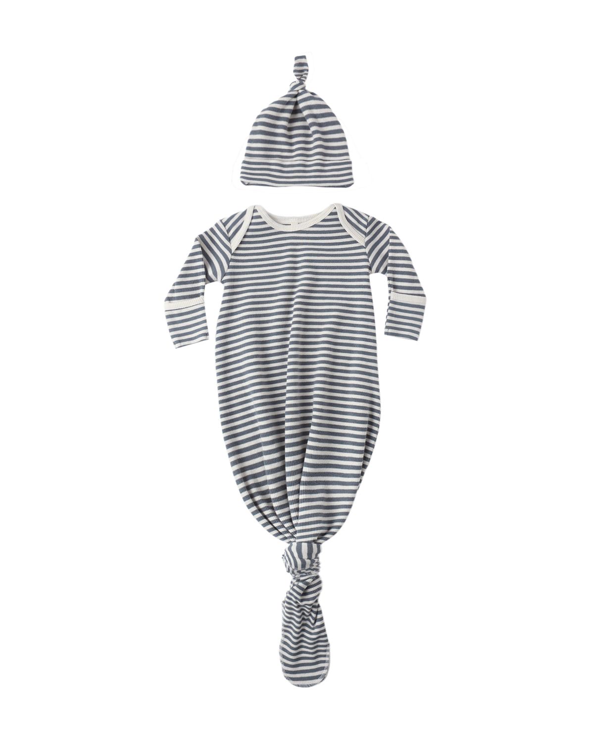 Knotted Baby Gown + Hat Set Ocean Stripe One Size