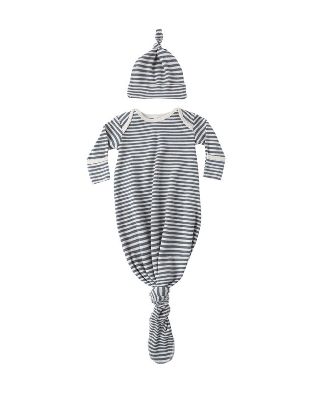 Knotted Baby Gown + Hat Set Ocean Stripe One Size