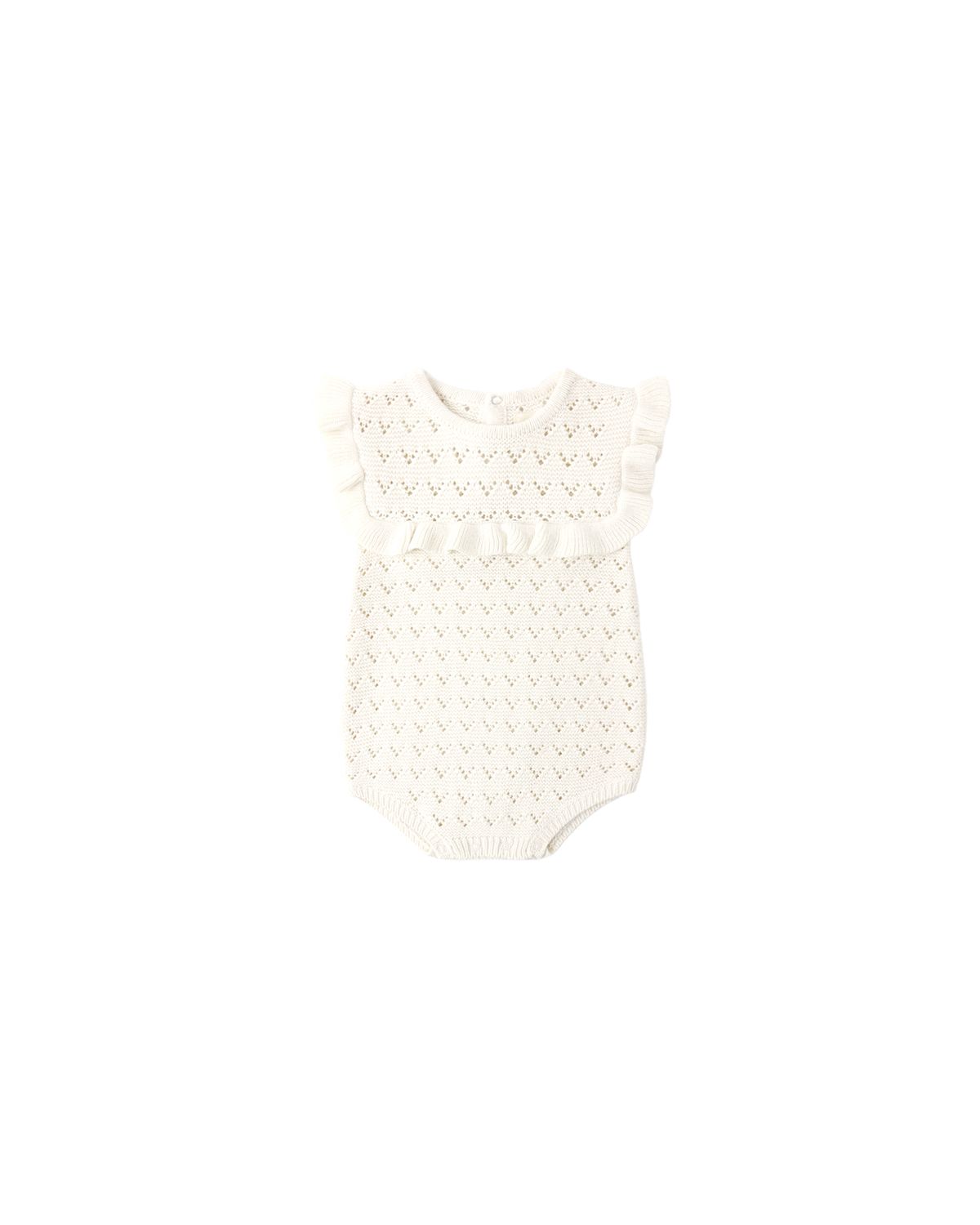 Pointelle Ruffle Romper Natural