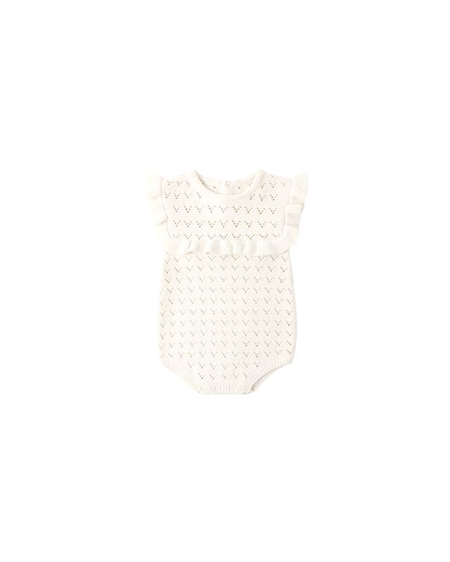 Pointelle Ruffle Romper Natural