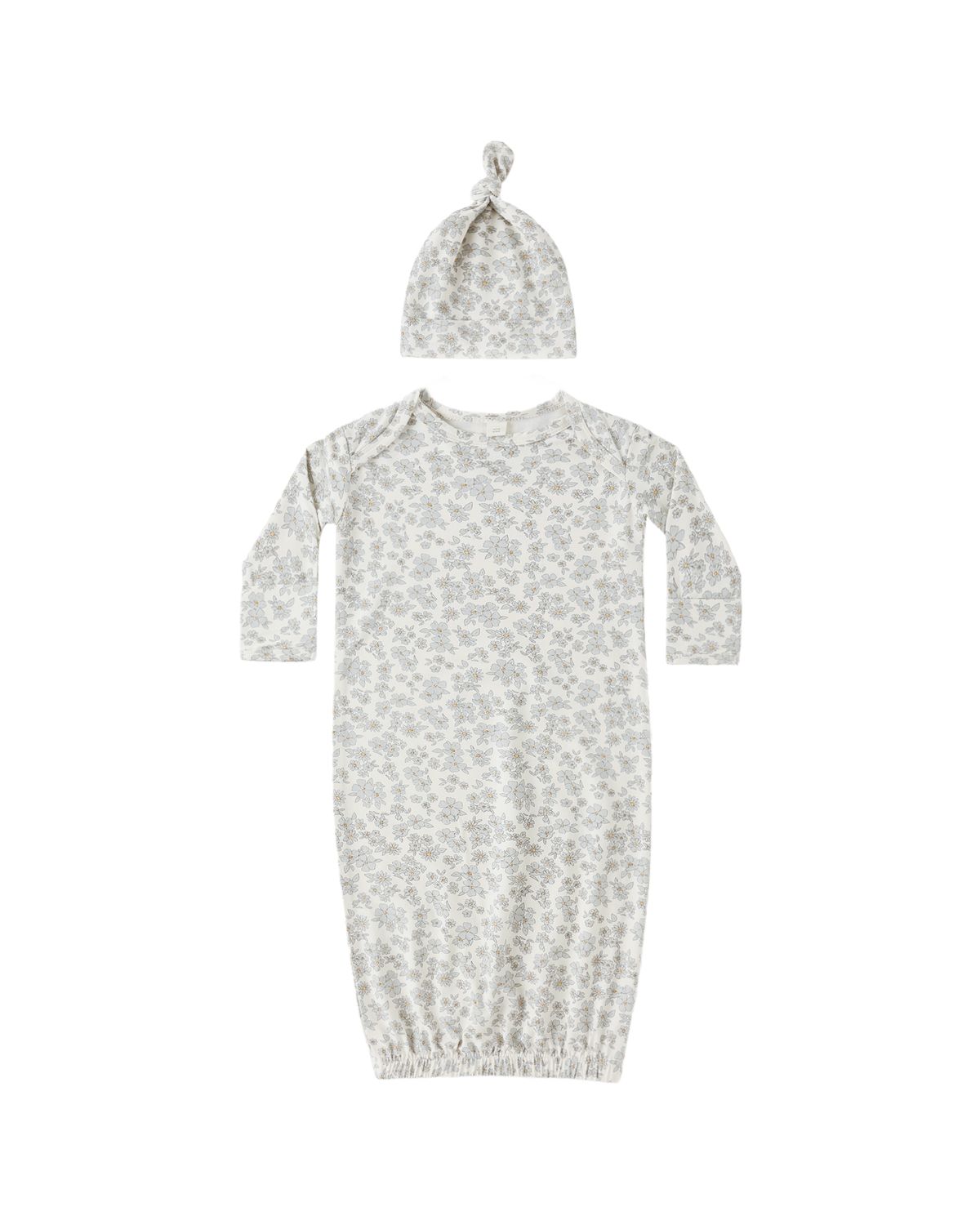 Bamboo Baby Gown + Hat Set Blue Floral