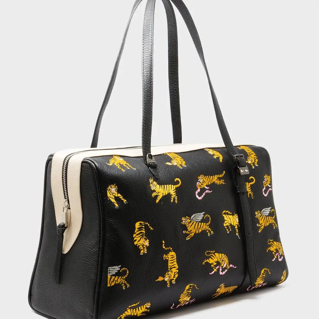 Esther Large Black Duffle Bag - Tiger Rumble Embroidery