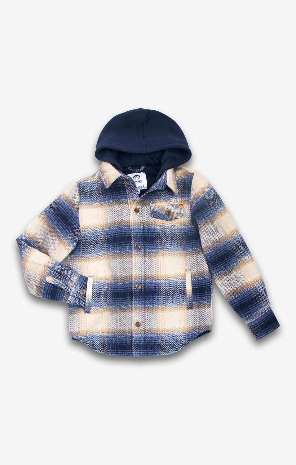 Glen Hooded Shirt Blue Herringbone Plaid