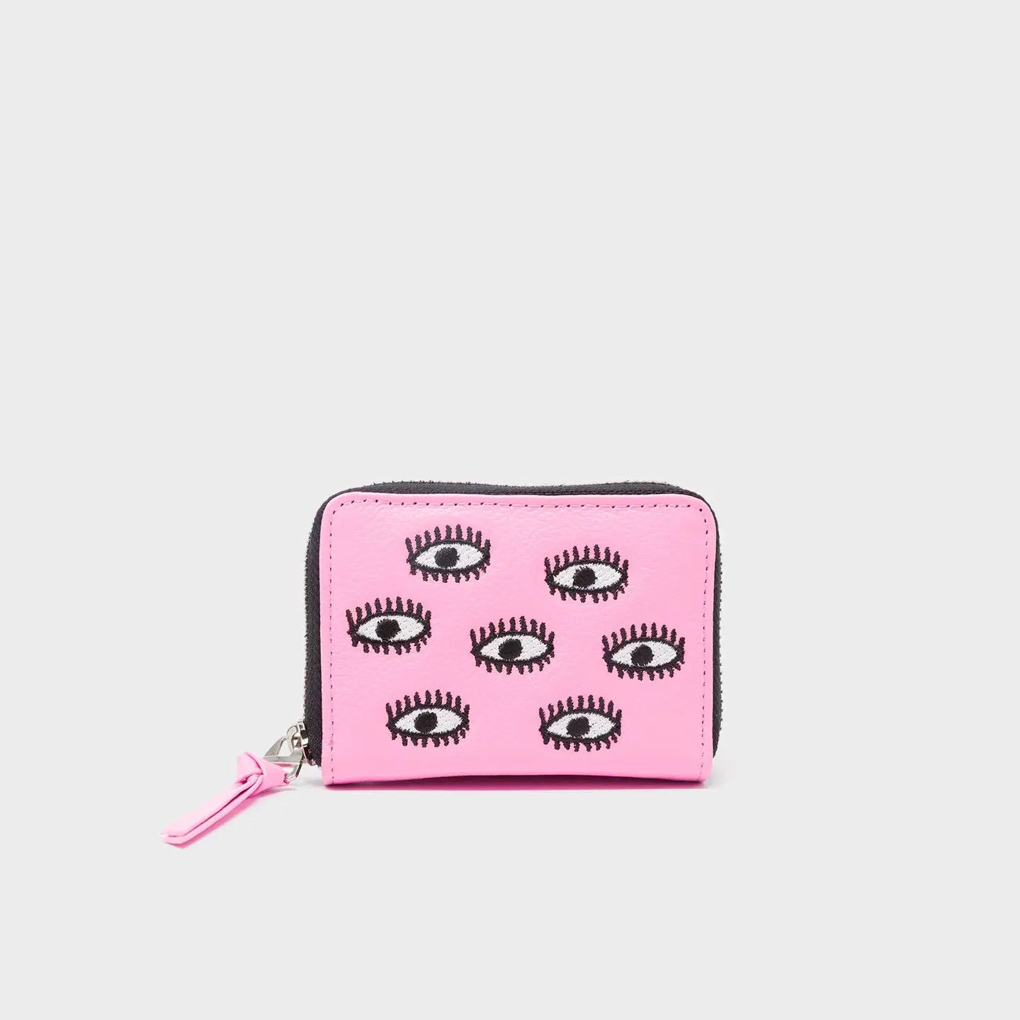 Frodo Bubblegum Pink Leather Zip Around Wallet - All Over Eyes Embroidery