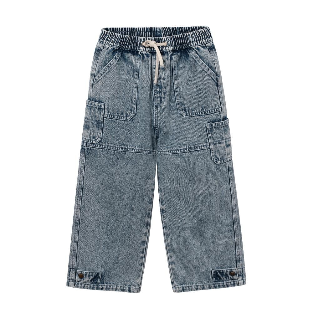Vintage Wash Denim Utility Jeans 