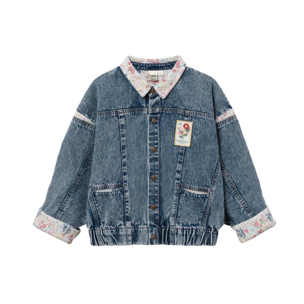 Mini Peony Print Batwing Denim Jacket 