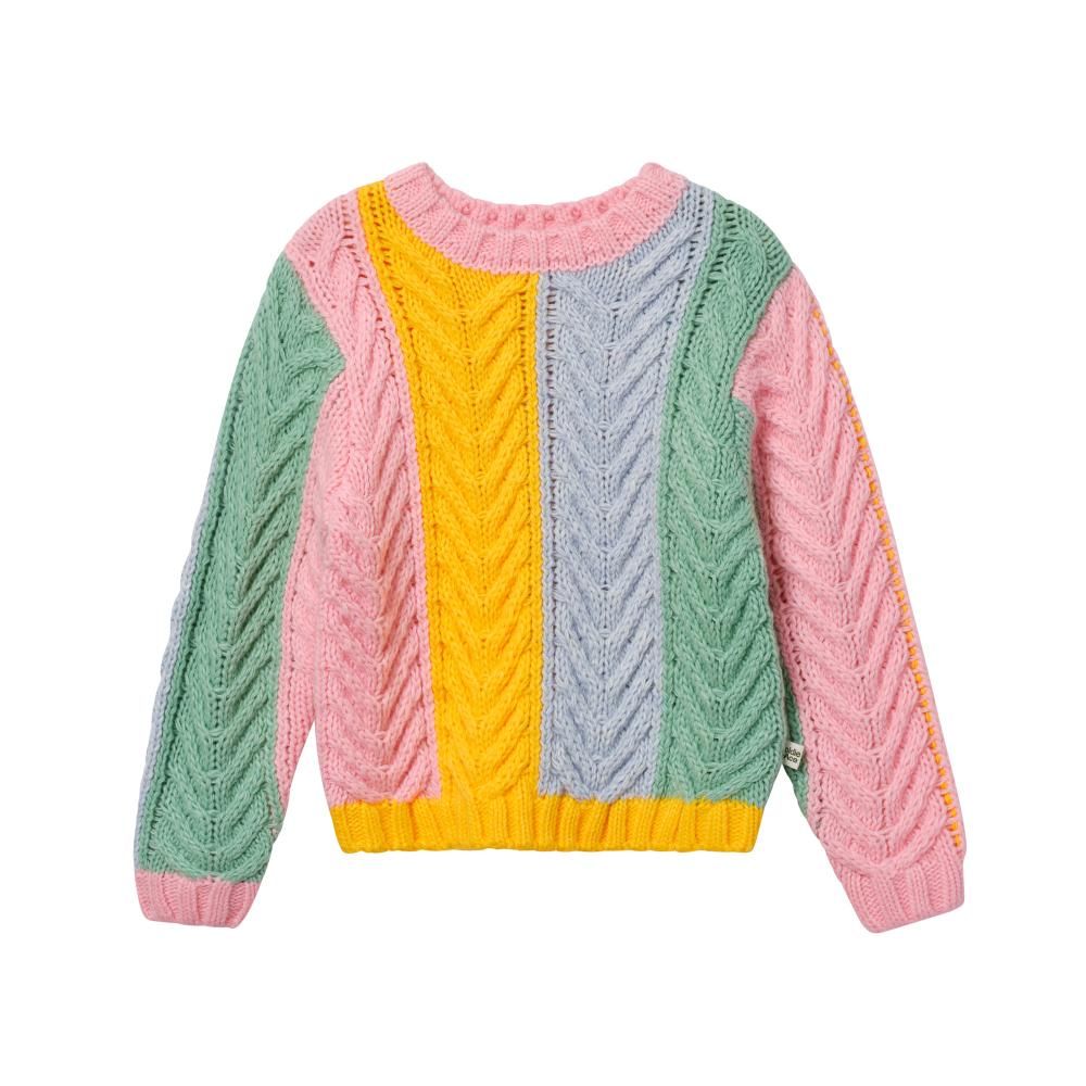 Pastel Colour Block Cable Knit Sweater 