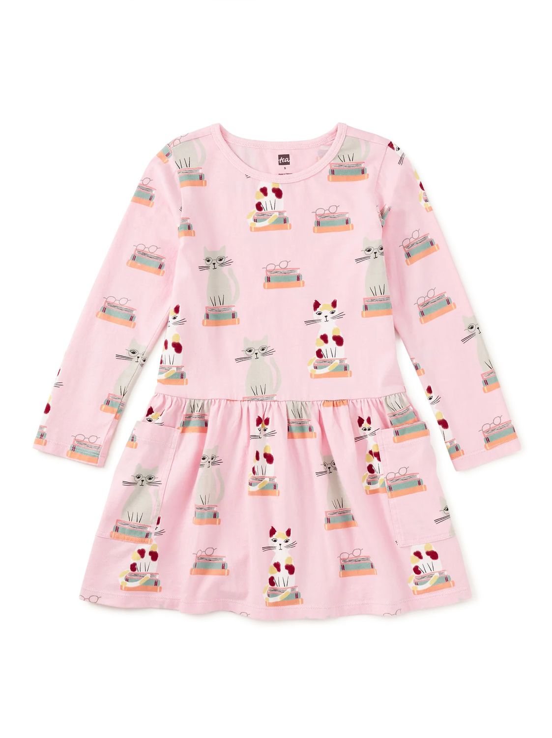 Long Sleeve Pocket Dress Bookshop Cat