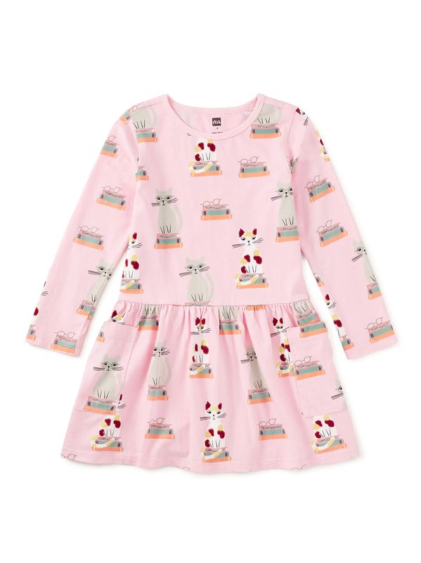 Long Sleeve Pocket Dress Bookshop Cat