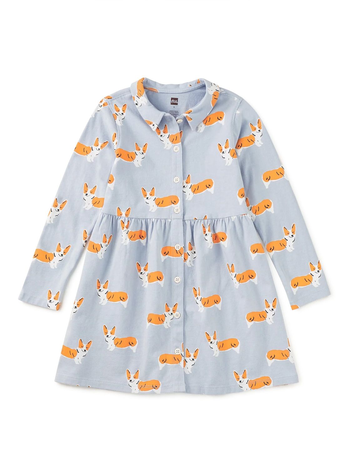 Collared Long Sleeve Shirtdress Cutie Corgis