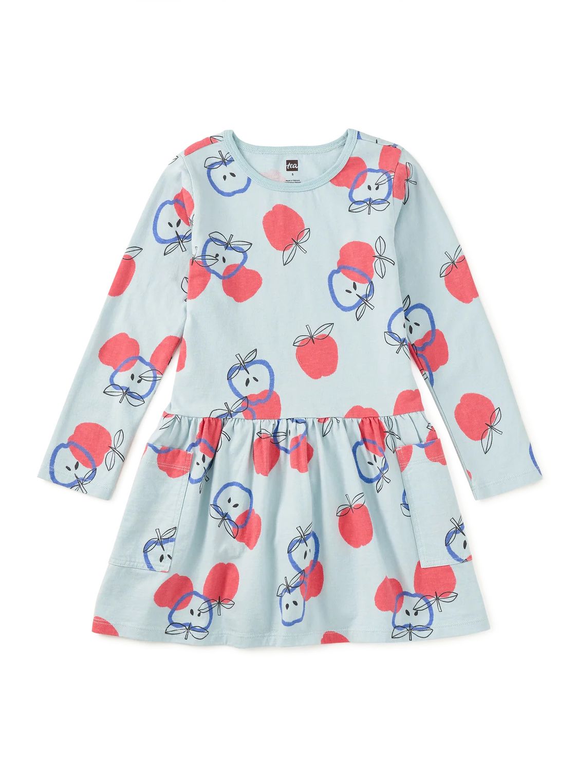 Long Sleeve Pocket Dress Tossed Apples