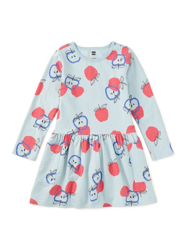Long Sleeve Pocket Dress Tossed Apples