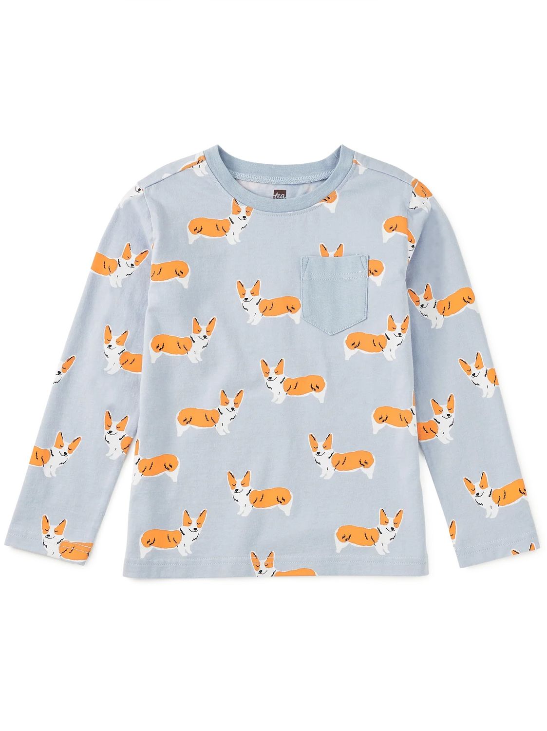 Long Sleeve Printed Pocket Tee Cutie Corgis