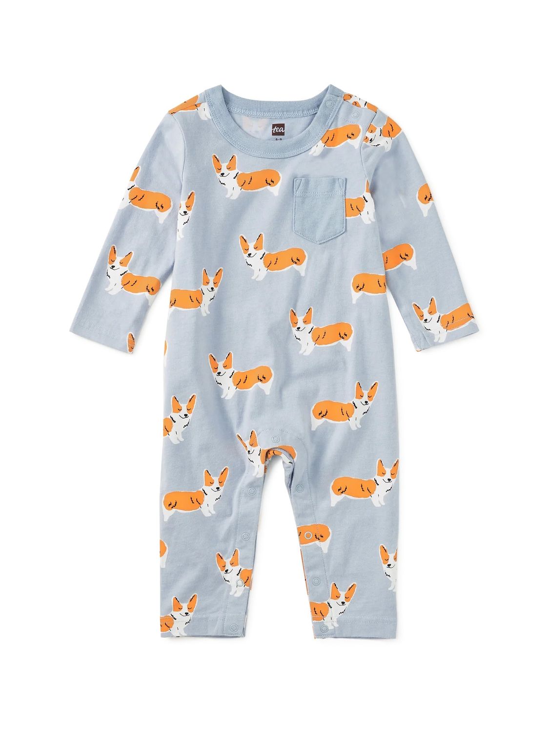 Long Sleeve Pocket Baby Romper Cutie Corgis