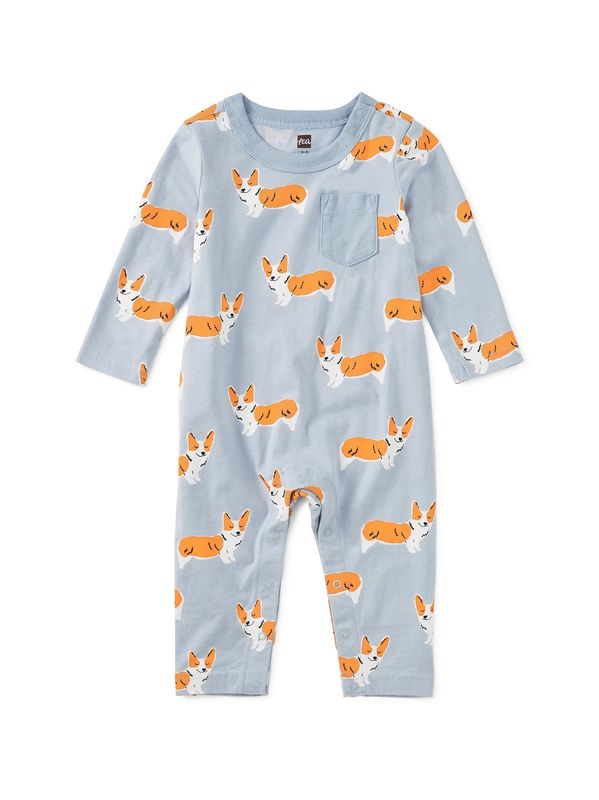 Long Sleeve Pocket Baby Romper Cutie Corgis