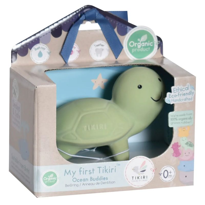 Turtle Natural Organic Rubber Teether, Rattle &amp; Bath Toy