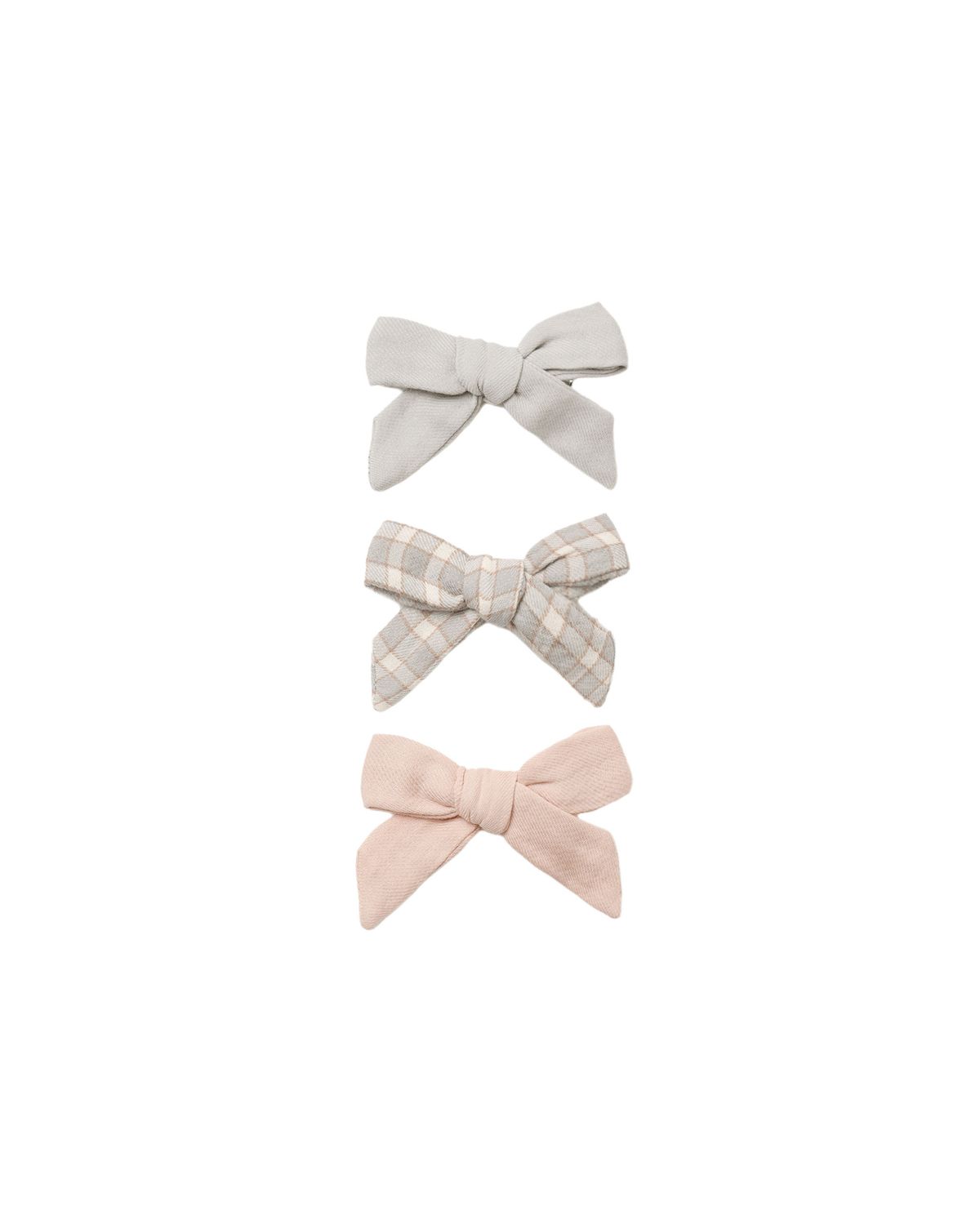 Bow Clip Set Cloud, Blue Gingham, Dusty Rose