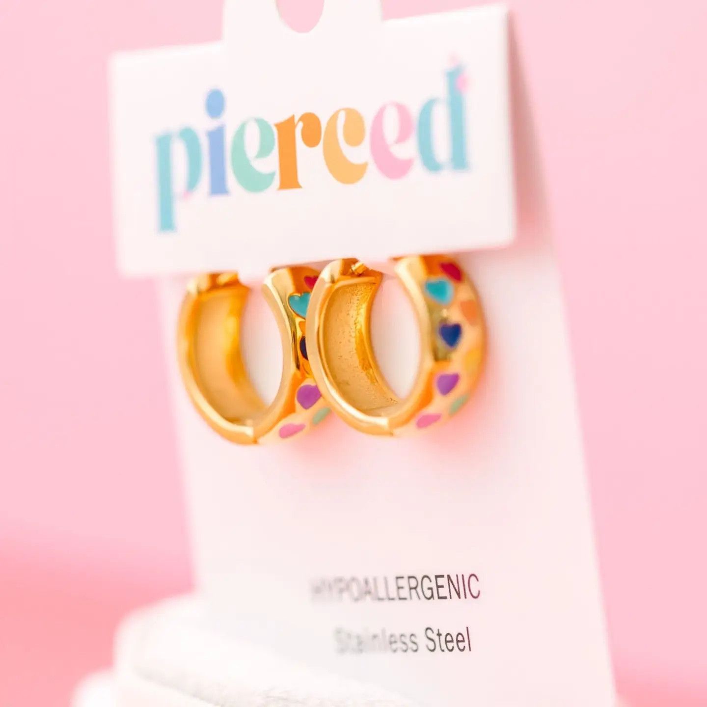 Chunky Rainbow Heart Huggies Hoop Earrings