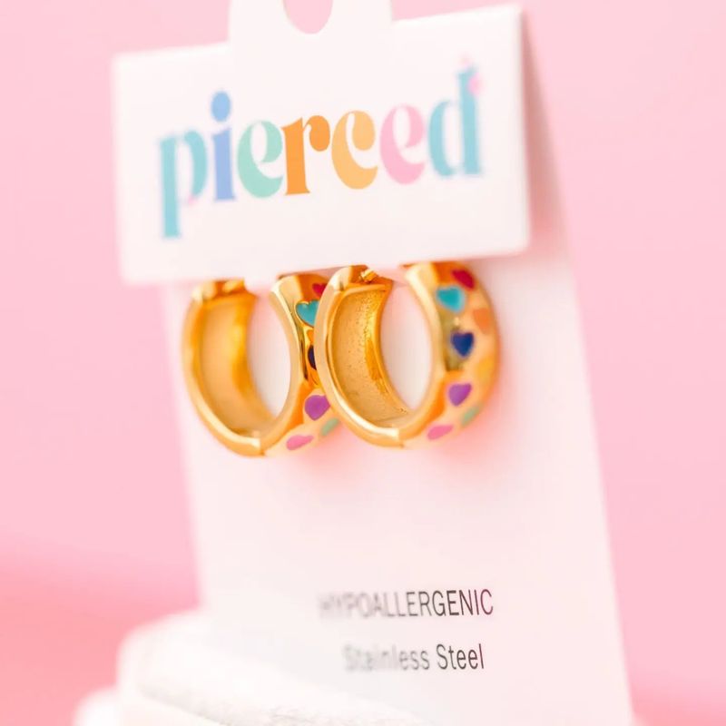 Chunky Rainbow Heart Huggies Hoop Earrings