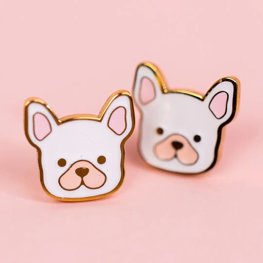 White Dog Screwback Earrings