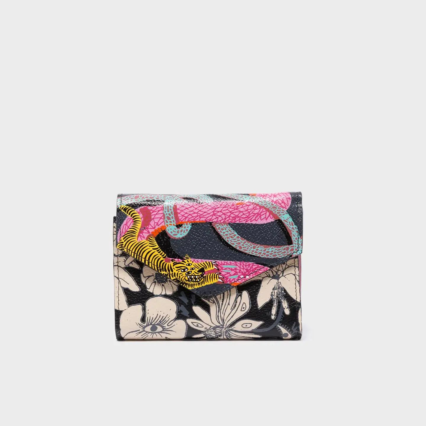 Fiona Black Leather Wallet - Tangle Tales Screen Printed