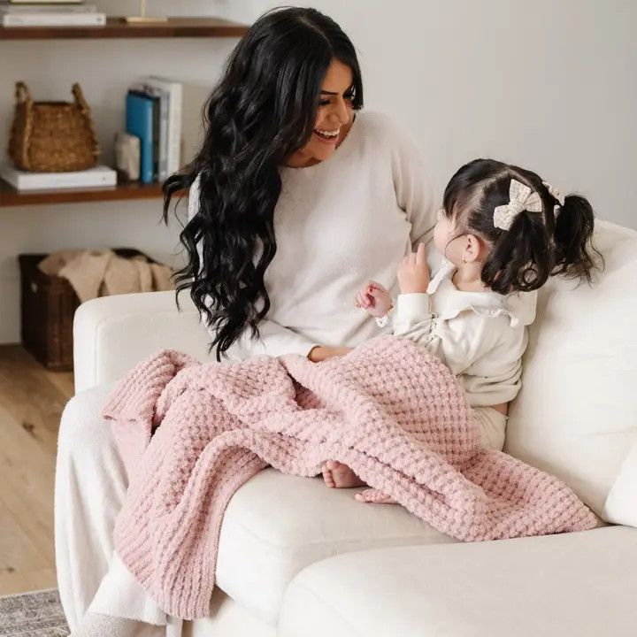 Waffle Knit Receiving Blanket Rosette