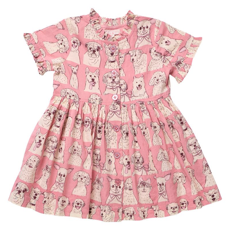 Autumn Dress Pink Sketched Dogs