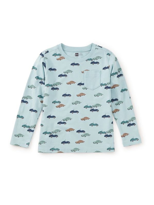 Long Sleeve Printed Pocket Tee Mini Cars