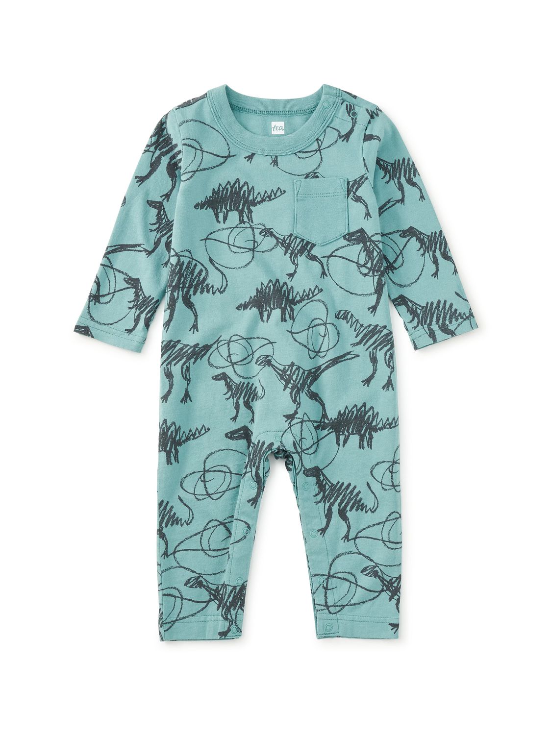 Long Sleeve Pocket Baby Romper Scribbled Dinosaurs