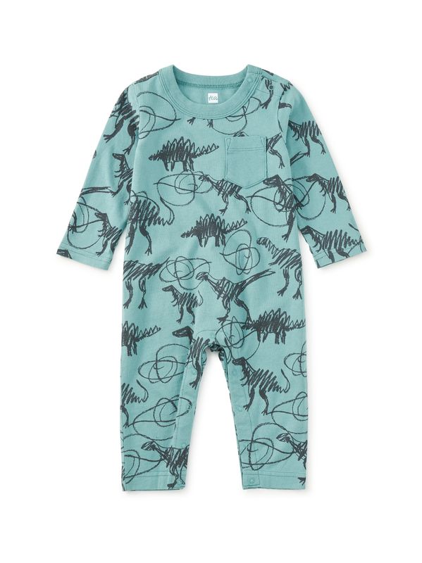 Long Sleeve Pocket Baby Romper Scribbled Dinosaurs