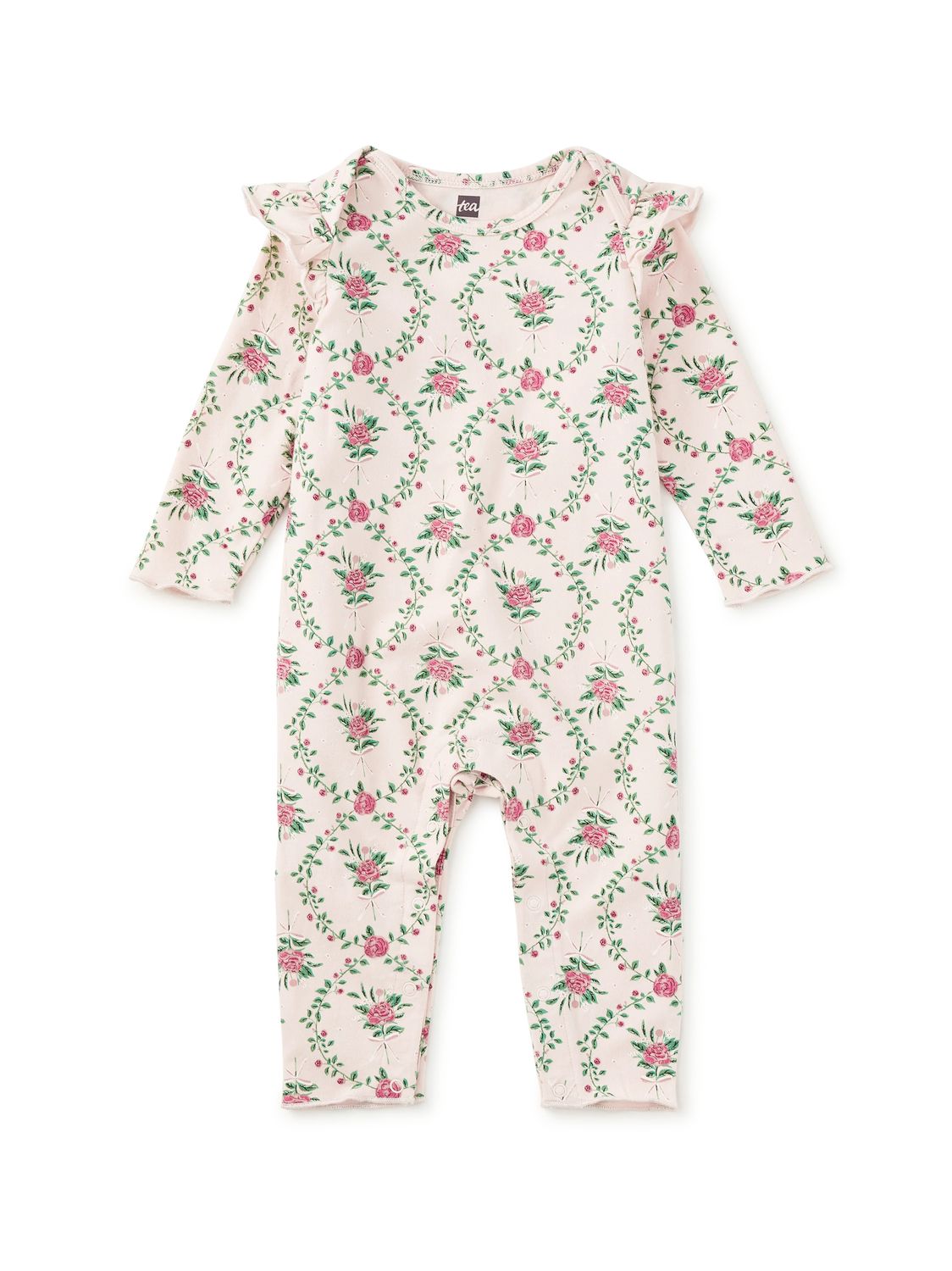 Ruffle Shoulder Baby Romper Wallpaper Floral