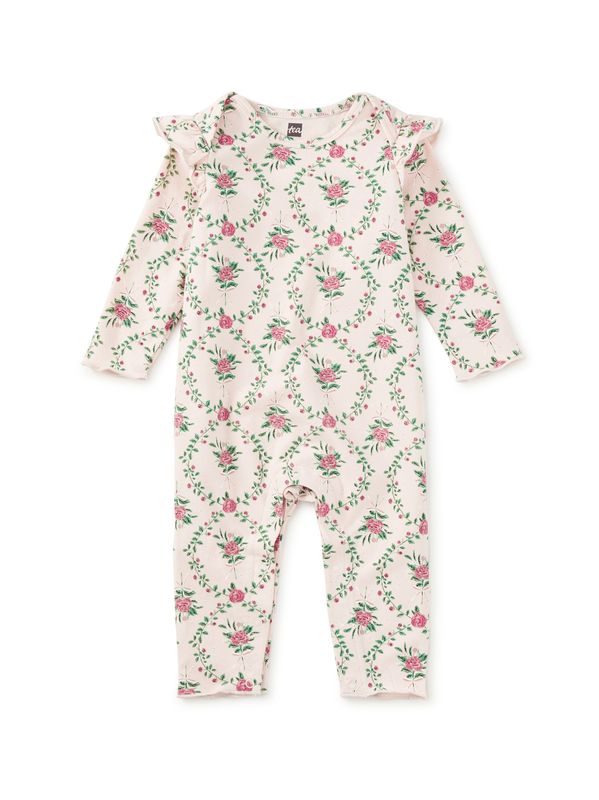 Ruffle Shoulder Baby Romper Wallpaper Floral