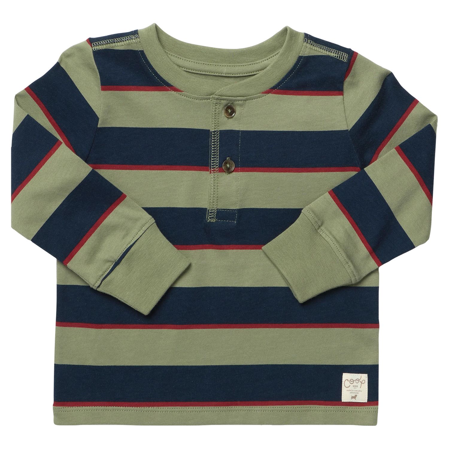 Scout Long Sleeve Henley T-Shirt  Olive Navy Rugby Stripe