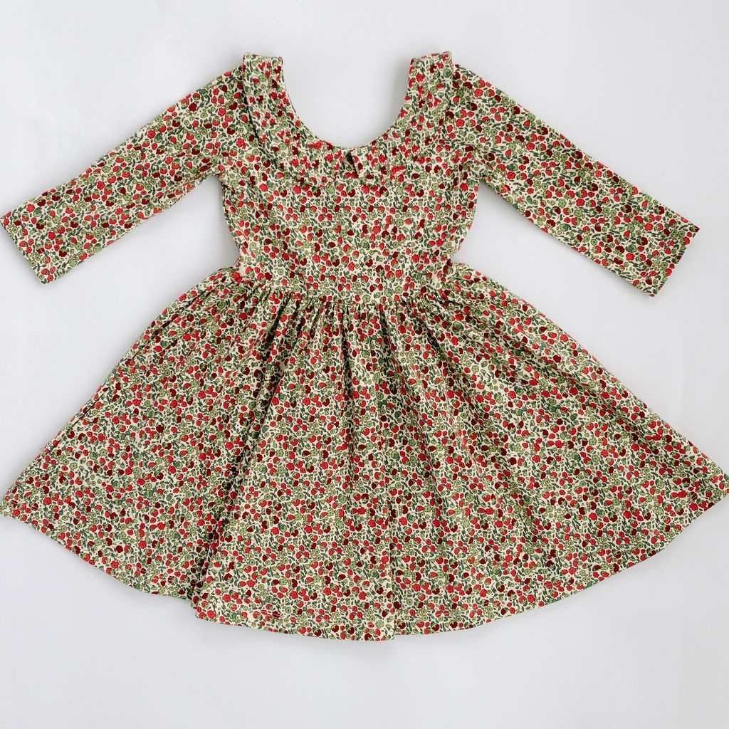 3/4 Sleeve Collared Twirl Dress Crimson Flora 