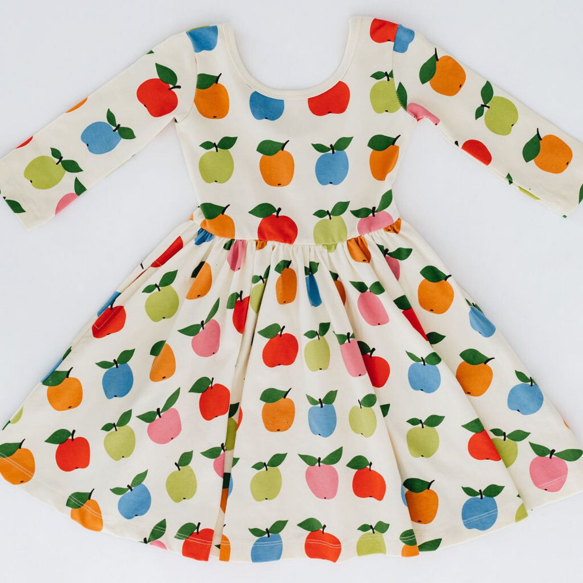  3/4 Sleeve Twirl Dress Apples