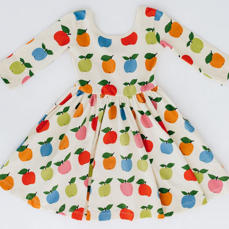  3/4 Sleeve Twirl Dress Apples