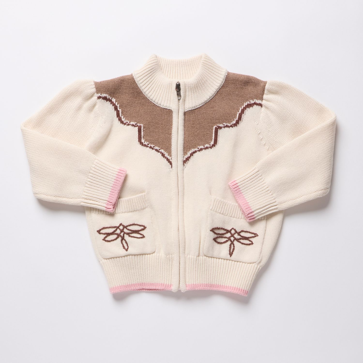 Western Zip Sweater Cream &amp; Brown