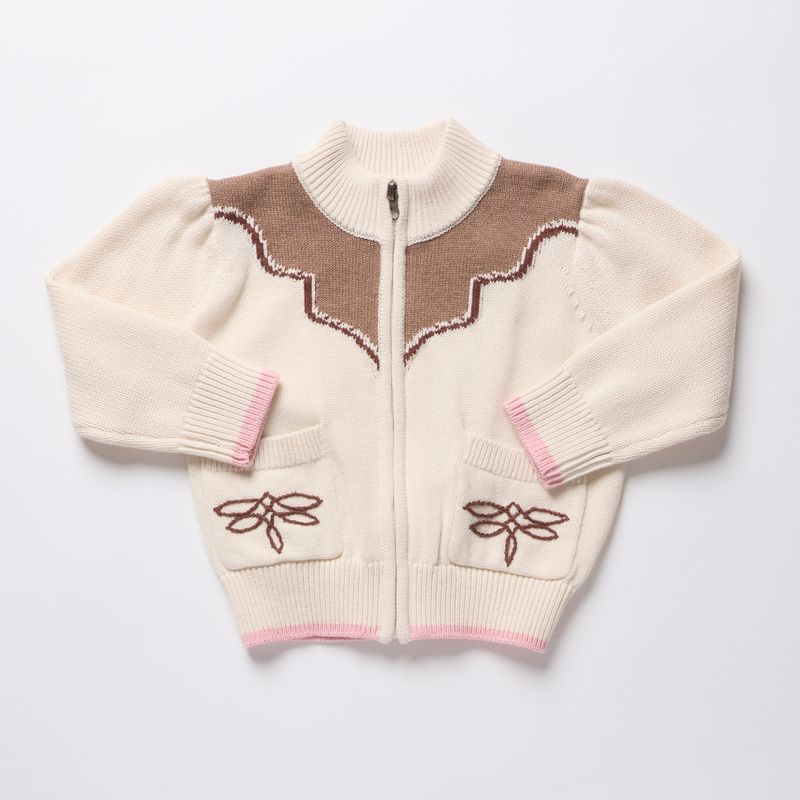 Western Zip Sweater Cream &amp; Brown