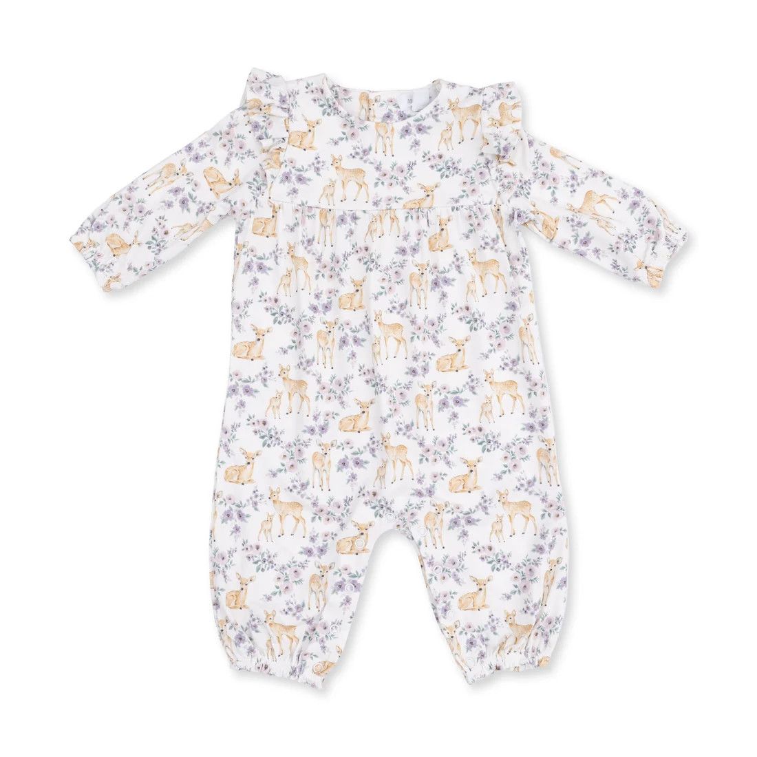 Ruffle Sleeve Snap Romper Floral Deer