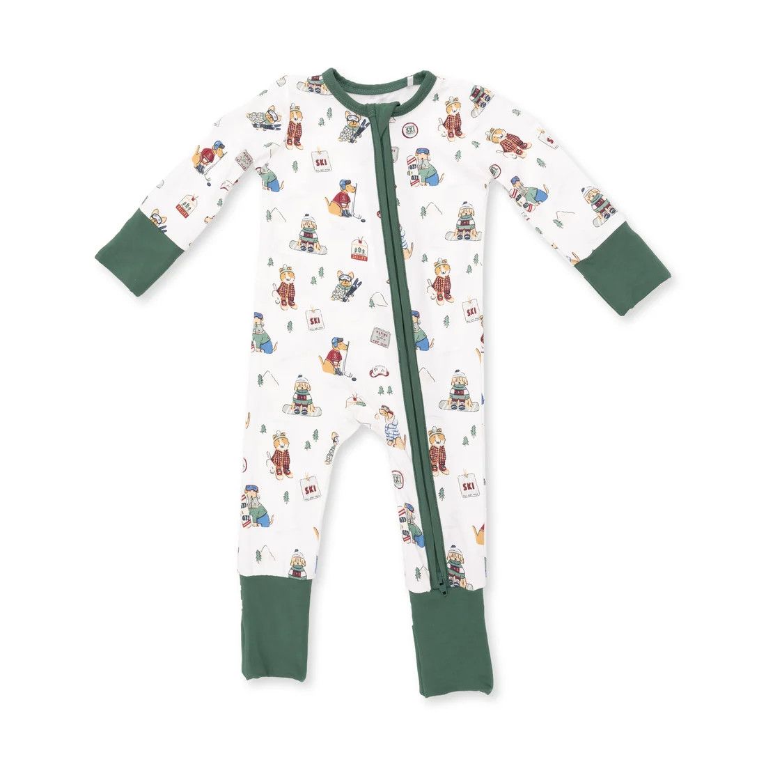 Convertible Romper Winter Sports Dogs Green