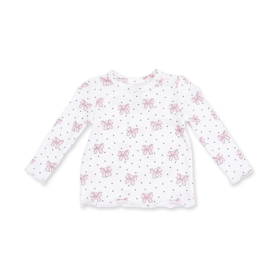 Long Sleeve Lettuce Edge Tunic Top Bows and Hearts