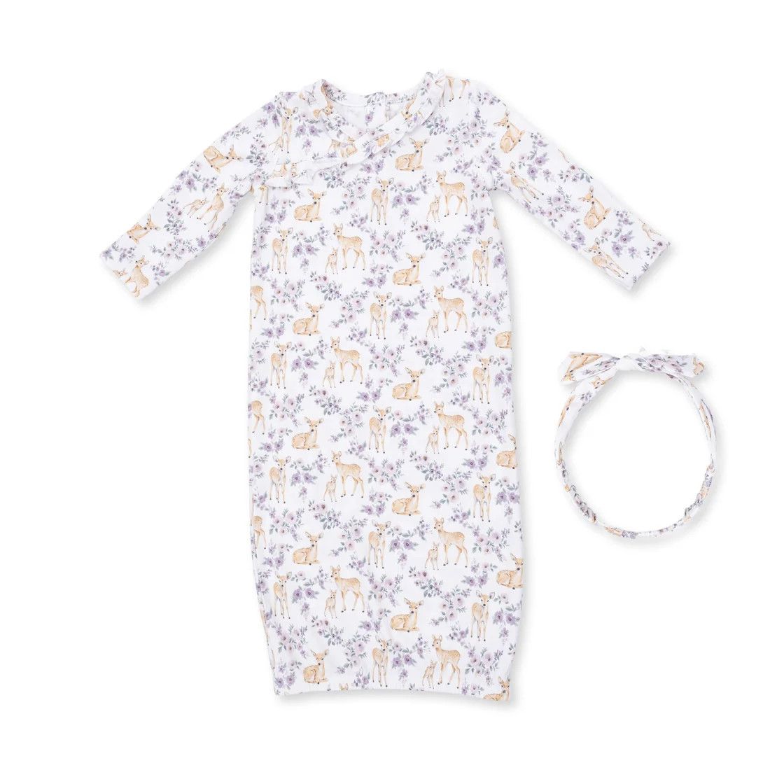 Kimono Gown and Knot Headband Floral Deer