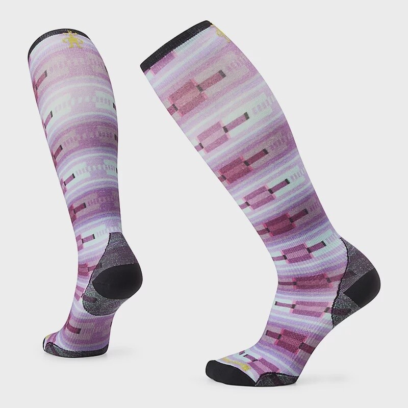Smartwool Ski Zero Cushion Flirt With Me Print Over The Calf Socks Womens, Color: Purple Iris, Size: M