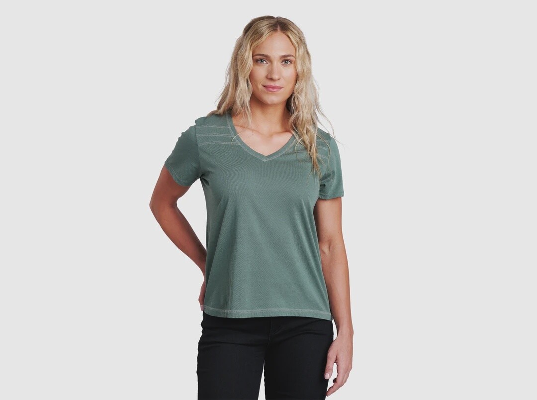 Kuhl Arabella V-Neck Short Sleeve Womens, Color: Evergreen, Size: XS