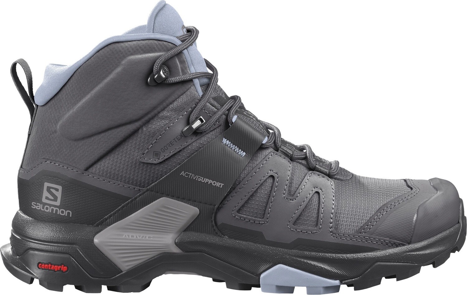 Salomon X Ultra 4 Mid GTX Womens, Color: Magnet/Black/Zen Blue, Size: 6.5